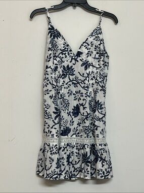🌞 GOA Beachware by Japna Navy Floral Ruffle Slip Dress White & Navy women size M